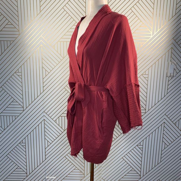 Johnny Was Gauze Short Organic Kimono in Rust - Picture 6 of 10